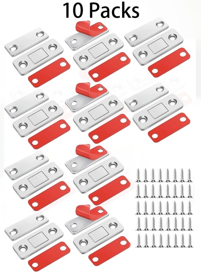 10 Pieces Cabinet Magnetic Catch Tool Set, Ultra Thin Cabinet Door Magnetic Catch for Drawer, Magnets Adhesive Cabinet Latch Magnetic Closures for Kitchen Closet and Door Closing, Magnetic Door Catch Closer (Silver/Red) - Image 1